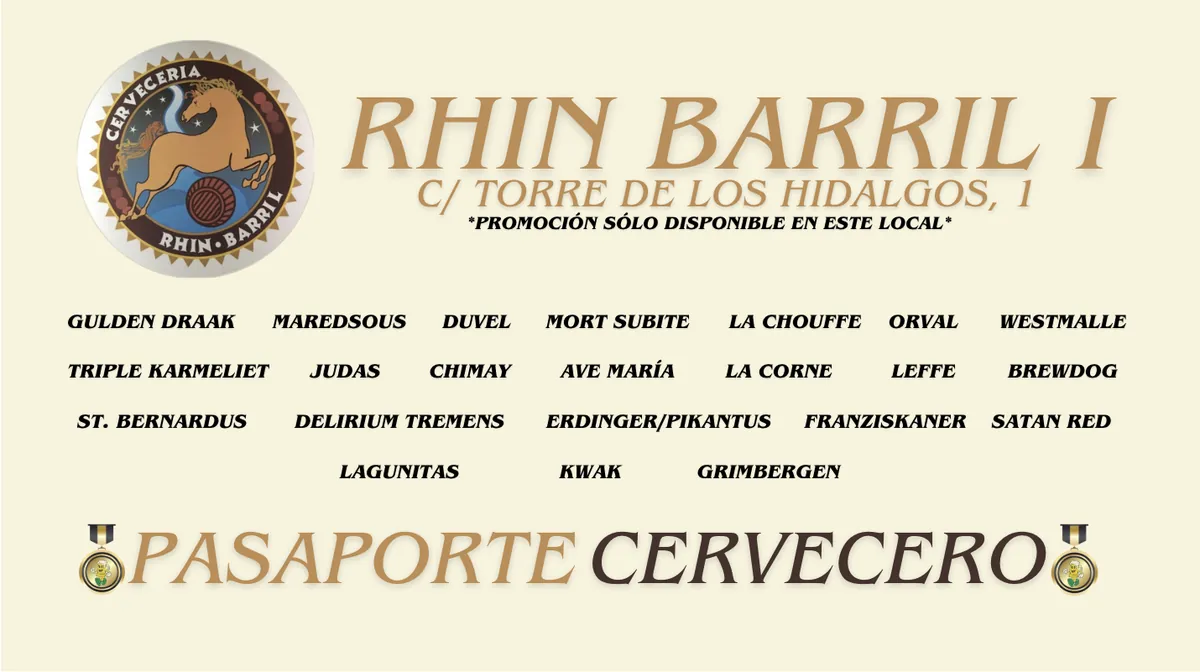 Pasaporte Cervecero Rhin Barril — Cara 1 con listado de cervezas